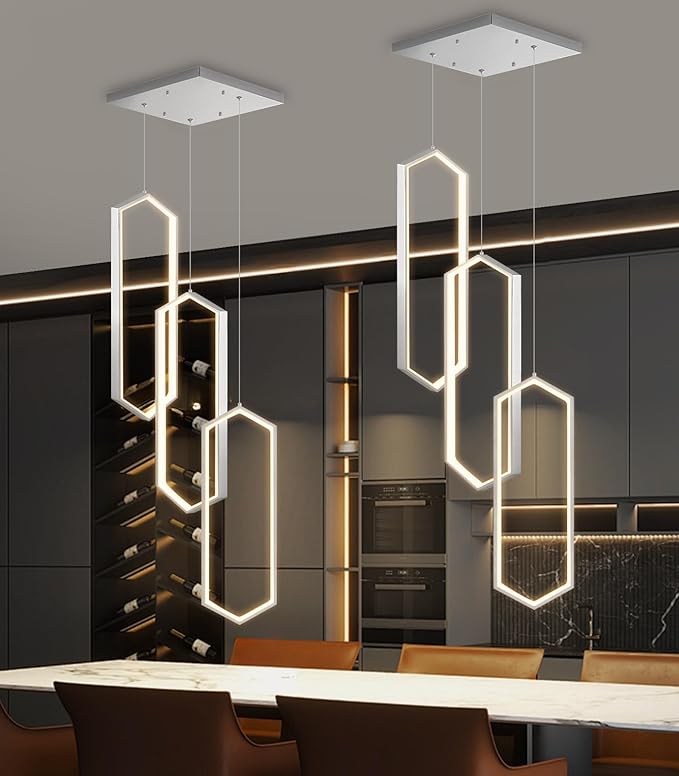 3 Rings Modern Chandelier LED Dimmable Pendant Lighting Adjust Ceiling Light for Dining Room Foyer Lobby Living Room Staircaes Silver