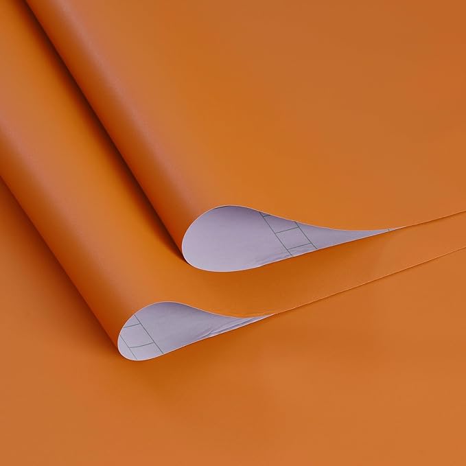 Orange Peel and Stick Bathroom Removable Wallpaper Thicken Vinyl Modern Matte Textured Solid Color Self-Adhesive Kids Wallpaper, Contact Paper for Bedroom Kitchen Cabinet (24"x393" Orange)