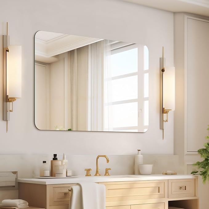 Mirrorons 40 x 30 Bathroom Mirror, Rounded Corner Frameless Mirror, Modern Bathroom Wall Mirror Vanity Mirror for Living Room, Bedroom, Bathroom, Entryway (Horizontal/Vertical)