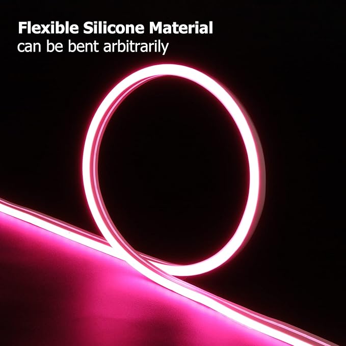 Neon Rope Lights, 16.4ft Rope Lights with Dimmable Remote and Adapter, Waterproof Flexible Smart Led Strip Lights for Bedroom, Super Bright, DIY Neon Sign, Indoors Outdoors Wall Decor, Pink