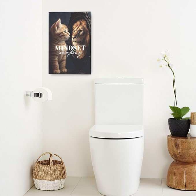 Motivational Lion And Cat Wall Art For Kids Mindset Is Everything Nursery Canvas Wall Decor Inspirational Pictures Paintings Prints Artwork Framed Decorations For Children's Room Bathroom Bedroom Living Room Office Gifts 16" x 24"