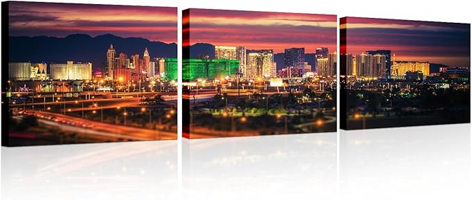 Black and White Wall Pictures for Living Room Las Vegas Skyline Painting on Canvas Wall Decor Art Nevada Cityscape Building Panorama Bedroom Wall Art Modern Artwork Framed Ready to Hang 12x48 Inch