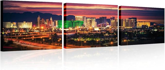 Black and White Wall Pictures for Living Room Las Vegas Skyline Painting on Canvas Wall Decor Art Nevada Cityscape Building Panorama Bedroom Wall Art Modern Artwork Framed Ready to Hang 12x48 Inch