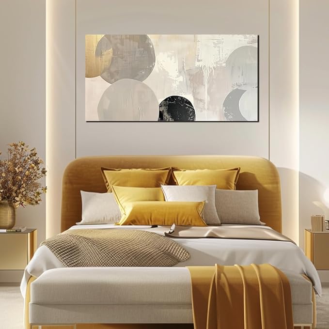 Abstract Wall Decor Grey Watercolor Circle Canvas Wall Art Pictures for Living Room Modern Art Print for Bedroom Boho Wall Art Painting for Home Office Decorations(20"x40")