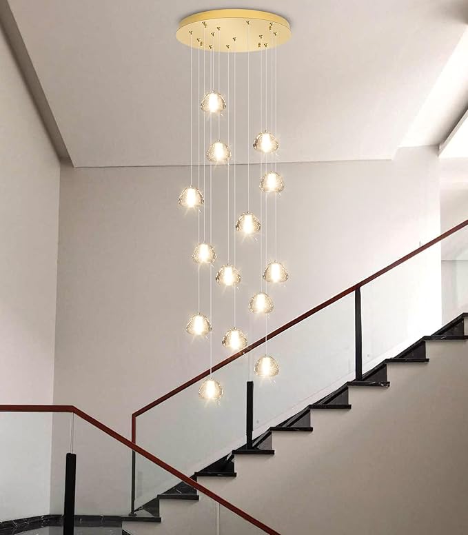 Modern Crystal Chandelier for Hallway Gold LED Ceiling Lighting for Staircase Light Fixture for Living Room Foyer Entryway