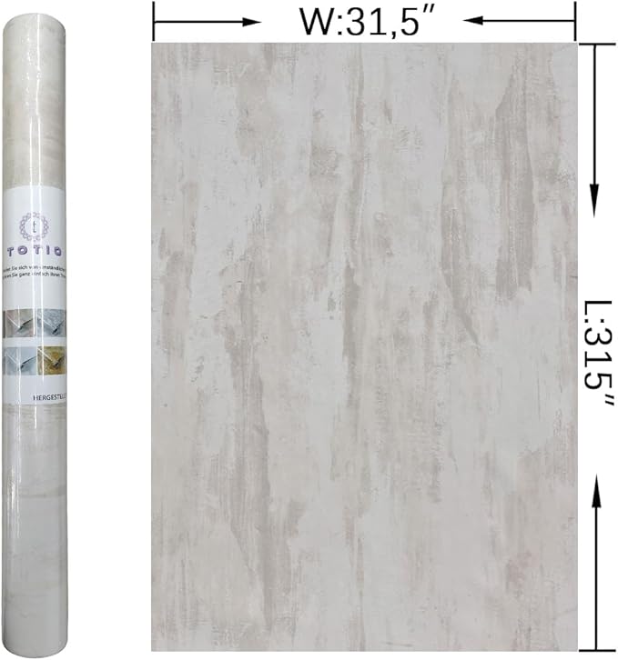 31.5x315in Extra Wide Cream Concrete Wallpaper Peel Stick Milky White Plaster Effect Contact Paper Air Guide Slot Design Matte Thick Self-Adhesive Waterproof Vinyl Wrap Industrial Style Wall Sticker