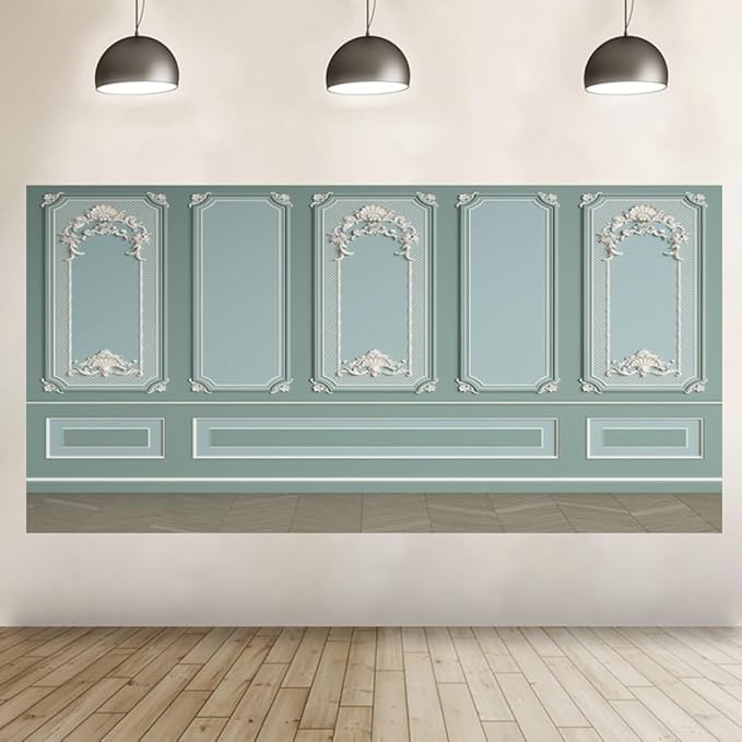 Leyiyi 20x10ft Green Vintage Room Inside Backdrop European Frame Modern House French Castle Cementery Wall Retro Style Photo Background Cowboy Kids Birthday Portrait Studio Prop Vinyl Wallpaper