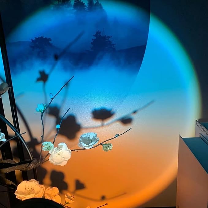 Balkwan Sunset Lamp Projection Rotation Rainbow Projection Lamp Led Romantic Visual Led Light Network Red Light with USB Modern Floor Stand Night Light Living Room Bedroom Décor (Sky Blue)