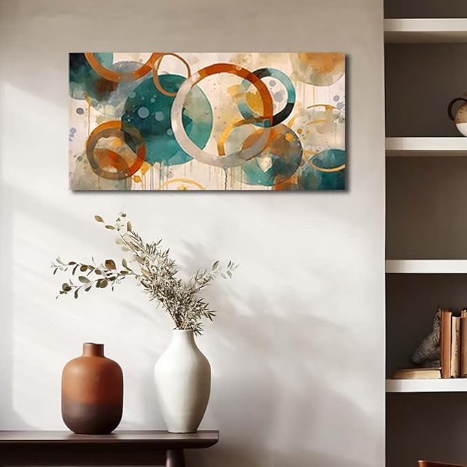 CANEITO Abstract Wall Art for Living Room, Circle Canvas Wall-Decor for Bedroom, Geometric Print Artwork, Size 40 x 20 Inches