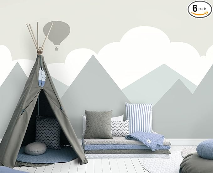 Cartoon Hot air Balloon Mountain Peak Baiyun Children's Nursery Wall Mural Wallpaper 137" x 100"