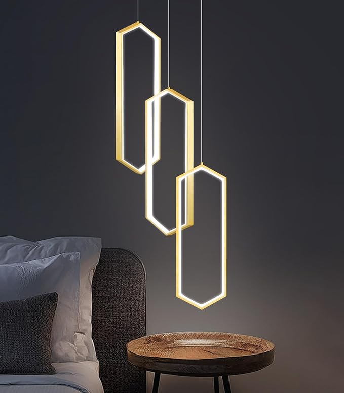 3 Rings Modern Chandelier LED Dimmable Pendant Lighting Adjust Ceiling Light for Dining Room Foyer Lobby Living Room Staircaes Gold