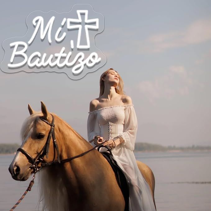 Mi Bautizo Neon Signs for Wall Decor, 14.2 * 10 Inches My Baptism Led Light Sign Perfect for Children's Birthday Party, Bedroom, Home, Room, Garden, Pub Bar, Easter, INSNEnN