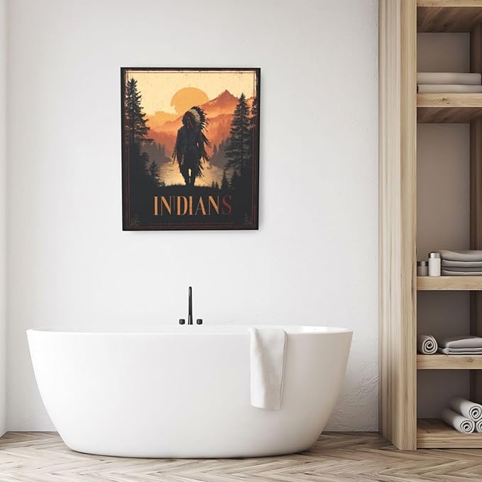 Native American Wall Art Indian Tribe Wall Decor Canvas Pictures Vintage Landscape Paintings Prints Traditional Artwork Framed Decorations For Bathroom Bedroom Living Room Office Gifts 20" x 24"