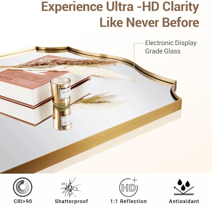 ANDY STAR 24x40 Inch Gold Mirror, Brushed Gold Bathroom Mirror, Antique Brass Rectangle Mirror, Large Wall Mirror Decorative for Bedroom, Living Room, Entryway, Wave Inspired Style