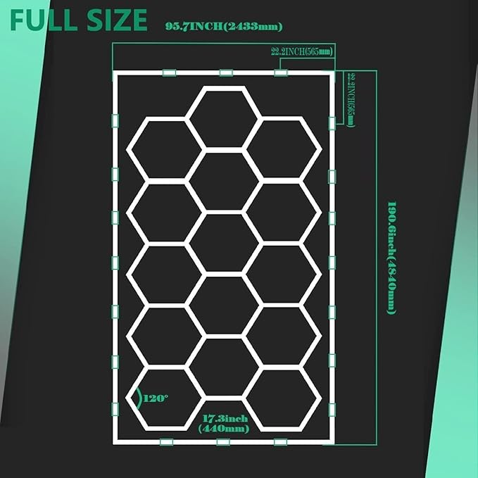 Car Detailing Led Garage Light,15 Hexagonal Grid Systems Led Shop Lights for Garage/Workshop with White Border, 6500K IP54 AC100-240V(191 “x96”)