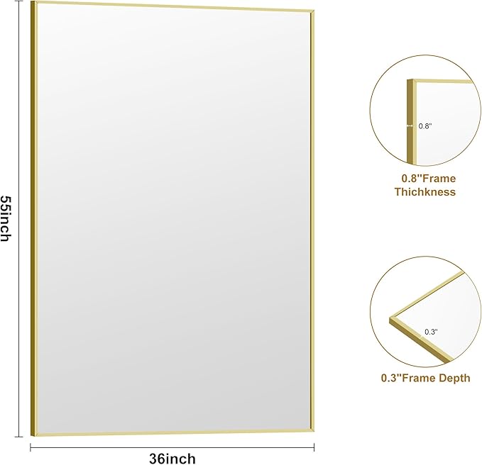 KOCUUY Large Gold Bathroom Mirror, 55x36 inch Rectangular Mirror for Bathroom Sink, Oversized Wall Mirror with Metal Gold Frame for Living Room, Farmhouse, Entryway, Hang Horizontal/Vertical