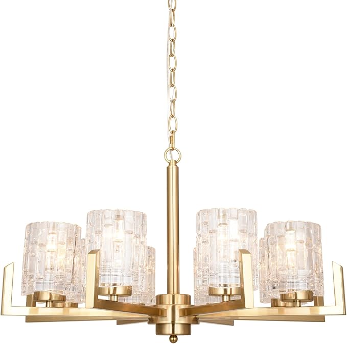 ALICE HOUSE 25.6" Dining Room Chandeliers, 8 Light Brushed Brass Contemporary Light Fixture for Kitchen, Bedroom and Living Room, ETL Listed, AL2218-H8