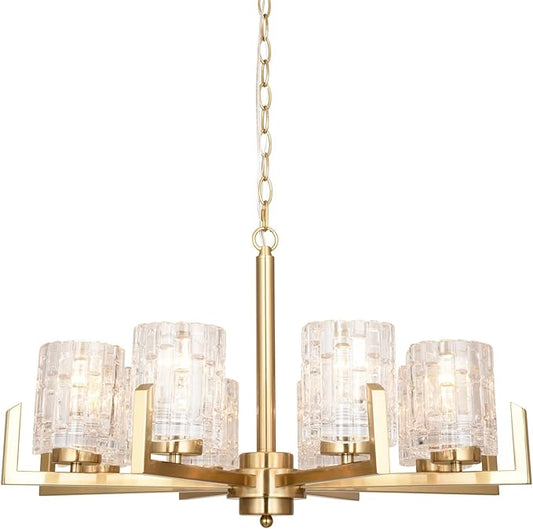 ALICE HOUSE 25.6" Dining Room Chandeliers, 8 Light Brushed Brass Contemporary Light Fixture for Kitchen, Bedroom and Living Room, ETL Listed, AL2218-H8