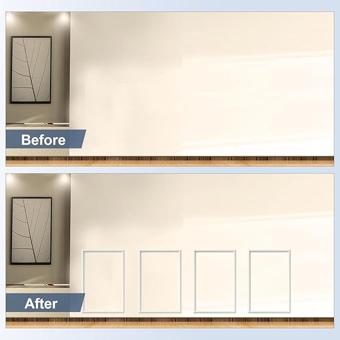 NeatiEase 4 Set Peel and Stick Wall Molding Trim Kit, 16" x24" Premade Wainscoting Panels, Self Adhesive Moulding Panel for Interior Walls Picture Frame