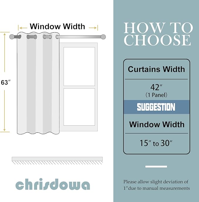 ChrisDowa Grommet Blackout Curtains for Bedroom - Thermal Insulated Room Darkening Curtains for Living Room (1 Panel Set, Greyish White, 42W x 63L)
