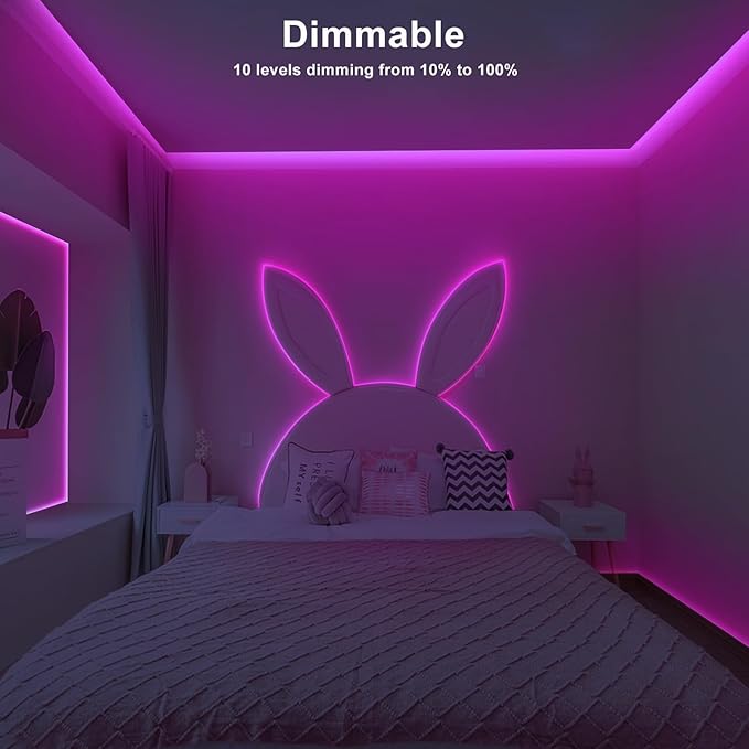 32.8ft Pink COB Led Strip Lights with RF Remote, Dimmable Bright Adhesive Indoor Led COB Light Strip for Cabinet, Painting, Room, Bed