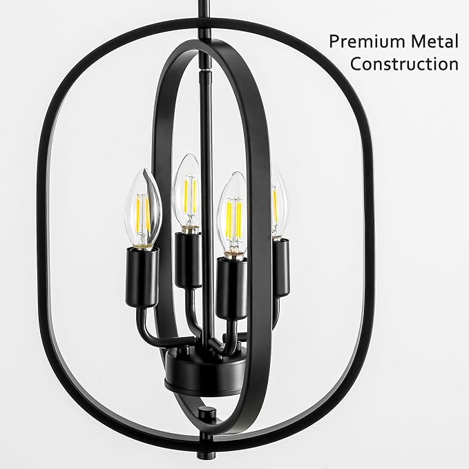 12.2" Modern Farmhouse Black Small Chandelier, 4 Light Adjustable Geometric Hanging Light Fixture for Foyer, Entryway, Hallway, Kitchen