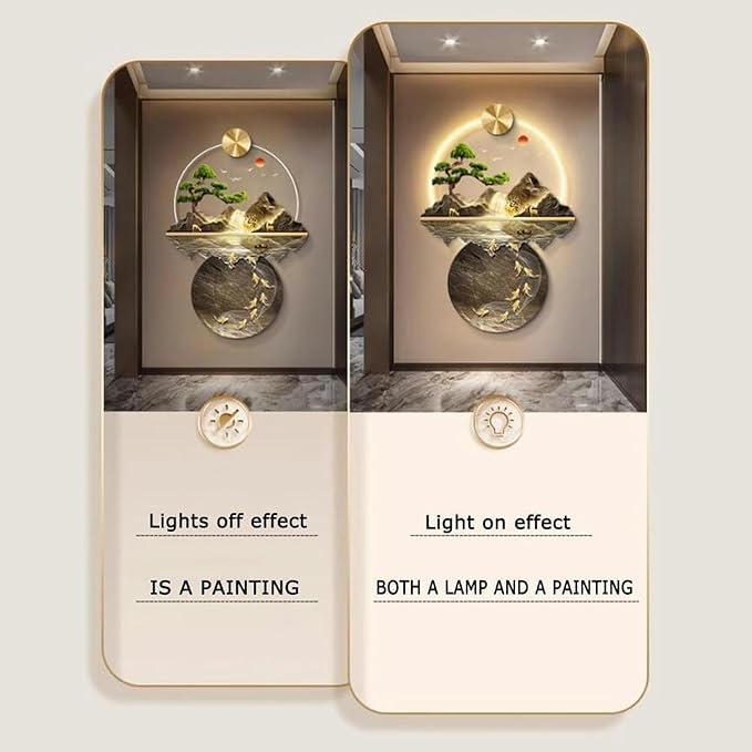 DLYZAYE 3D Wall Art Decor Wall Sculptures Wall Hanging Art with Led Light Wall Art Decorations Lamp Oriental Decor Traditional Chinese Wall Hanging Painting~/