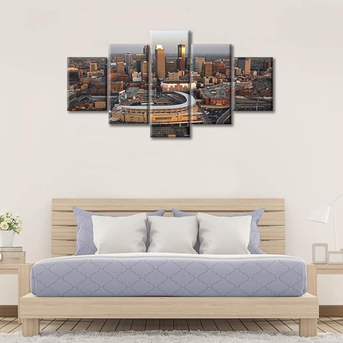 5 Pieces Minnesota Skyline Pictures Canvas Wall Art Minneapolis Cityscape Wall Decor for Living Room Aerial View Minneapolis City Panorama Modern Artwork Print on Canvas Ready to Hang (60"Wx32"H)