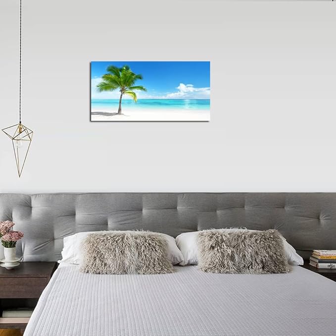 CHENOIL Large Canvas Wall Art Palm Tree Summer Ocean Waves Coconut Tree Canvas wall Art Landscape Paintings Sea Nature Pictures for Living Room Home Office Wall Decor Artwork -20"x40"inch