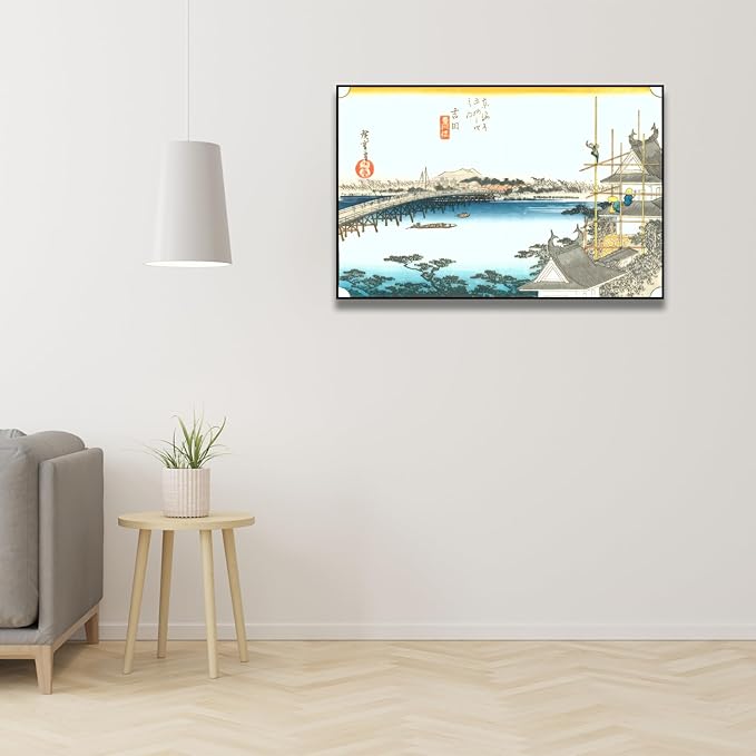 OKRA Utagawa Hiroshige Canvas Wall Art - Yoshida Poster - Hiroshige Woodblock Paintings Asian Print Animals Nature Landscape Art Traditional Japanese Wall Decor Unframed