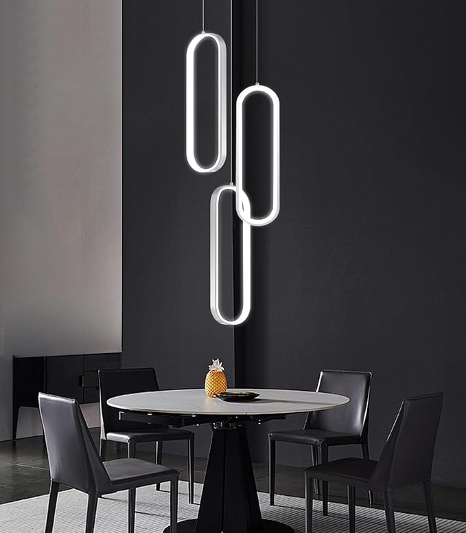 Modern Ring Chandelier LED Dimmable Ceiling Light for Kitchen Island Living Room Staircaes Dining Room Silver