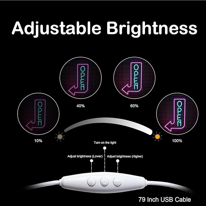 Looklight Open Arrow Neon Sign for Wall Decor Blue Pink LED Light Sign Decoration for Shop Bar Cafe Party Bookstore Supermarket Gym, Get Your Business Seen Day Or Night