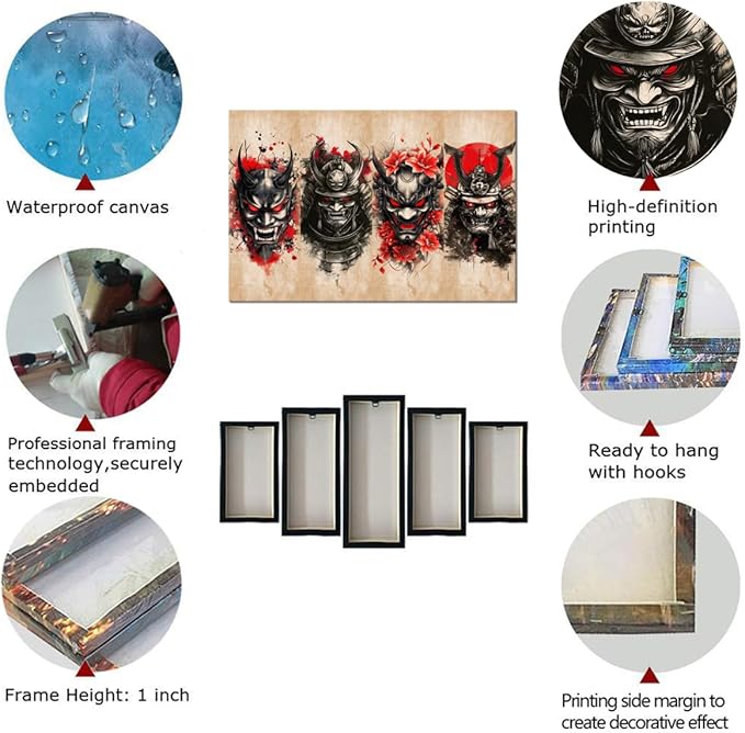 Bushido Wall Art Japanese Samurai Wall Decor Bushido Wall Art Red and Black Canvas Pictures for Japan Theme Restaurant Tavern Hotels Bedroom Living Room Office Bathroom Asian Artwork Prints Framed