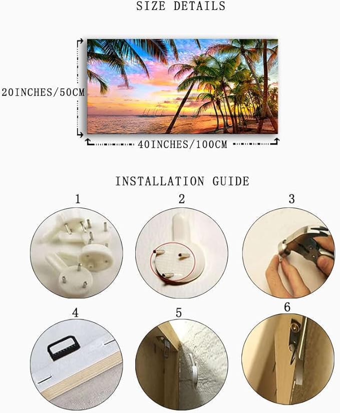 BYXART Canvas Art Wall Decor for Living Room Seascape Tropical Palm Tree Sunset Artwork Bedroom Ocean Beach Paintings for Bathroom Home Office Dining Decorations 40L x 20W