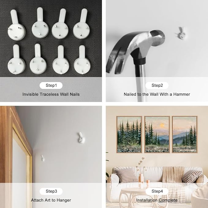 Boho Sunset Forest Framed Canvas Wall Art Set,Colorful Nature Landscape Green Pine Tree Wall Decor, Modern Watercolor Mountain Artwork for Living Room,Bedroom,Office-24 x36 x3