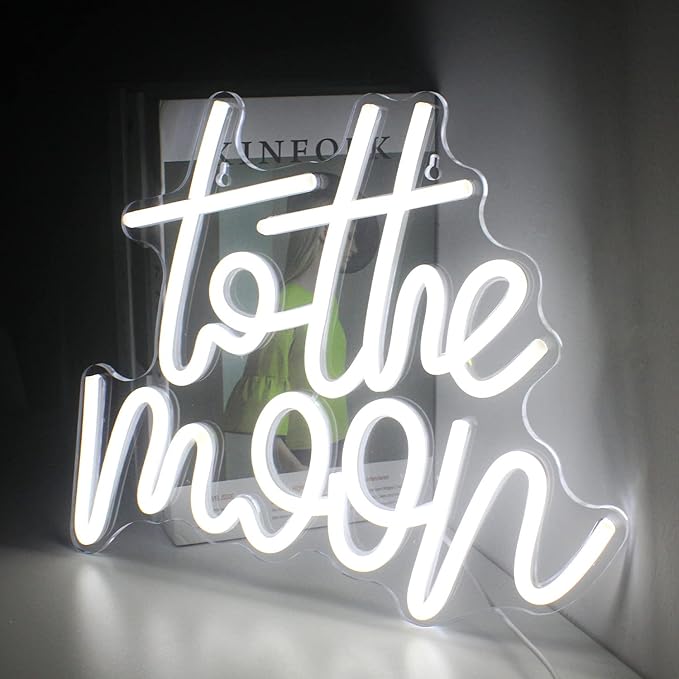 Looklight To The Moon Neon Sign Letters Led Signs White Neon Lights for Wall Decor Connectivity Light Up Moon Wedding Anniversary Home Birthday Decorations for Bedroom Gifts