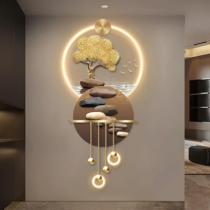 Bonsai 3D LED Wall Art Light Wall Sculpture Painting Decoration Art Modern Wall Hanging Painting for Living Room Entrance Corridor Decorative Wall Mounted Lamp(Stylle F)
