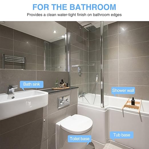 2 Rolls Caulk Tape Self Adhesive, Bathroom Waterproof White Caulking Sealant Strip Peel & Stick Wallpaper Floor Tile Toilet Tub Sink Backsplash Kitchen Wall Decor, Easier to Use Than Silicone Caulk