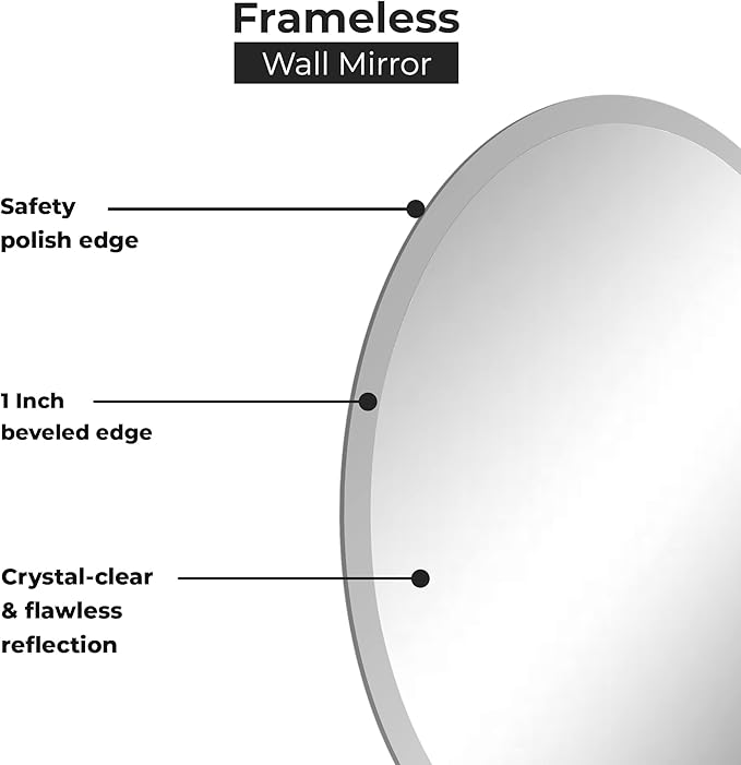Oval Beveled Polish Frameless Wall Mirror with Hooks, 24" L x 48" W