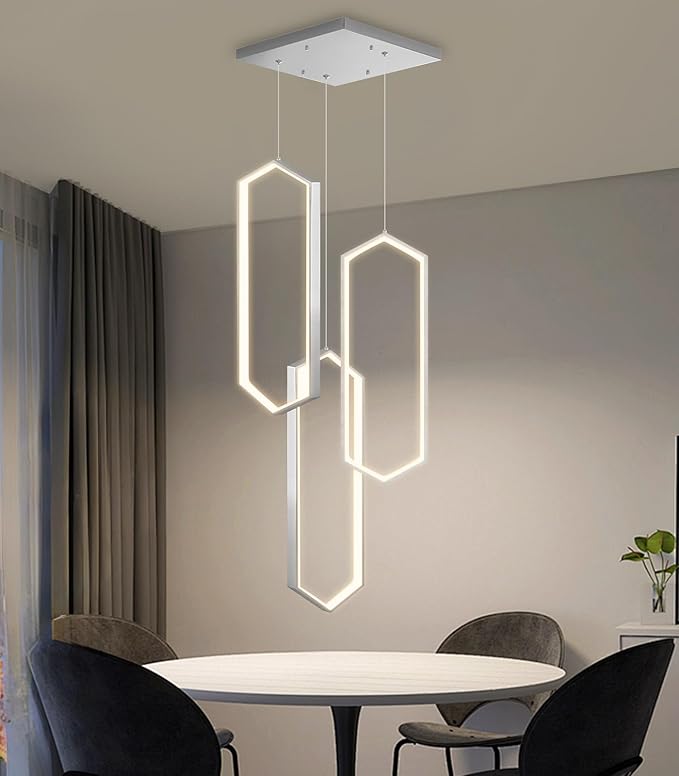 3 Rings Modern Chandelier LED Dimmable Pendant Lighting Adjust Ceiling Light for Dining Room Foyer Lobby Living Room Staircaes Silver
