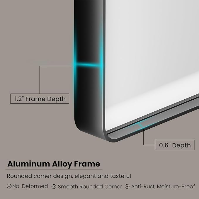 Black Bathroom Mirror 72X36 Inch, Black Metal Framed Mirror for Wall, Rounded Rectangle Matte Bathroom Vanity Mirror with Tempered Glass, Anti-Rust, Horizontal/Vertical