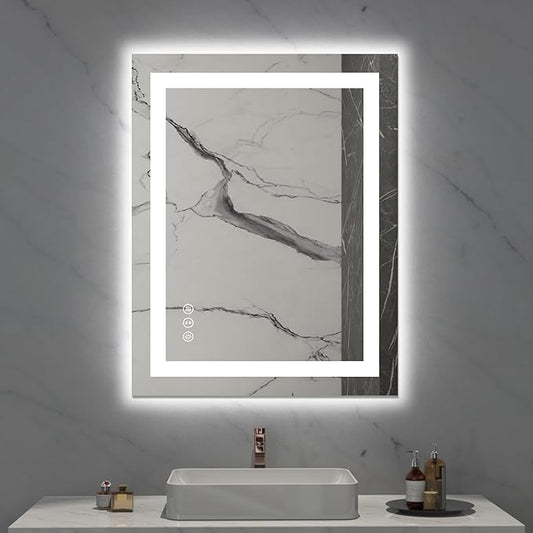 LOAAO 28X36 LED Bathroom Mirror with Lights, Anti-Fog, Dimmable, Backlit + Front Lit, Lighted Bathroom Vanity Mirror for Wall, Memory Function, Tempered Glass, Safe to Use, ETL Listed