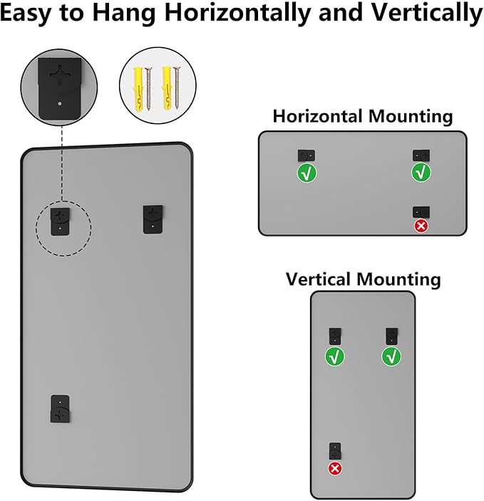 Koonmi Bathroom Mirror, 36X71 Inch Black Metal Framed Mirror for Bathroom, Tempered Glass, Anti-Rust, Rounded Rectangle Mirror for Restroom, Bedroom, Black