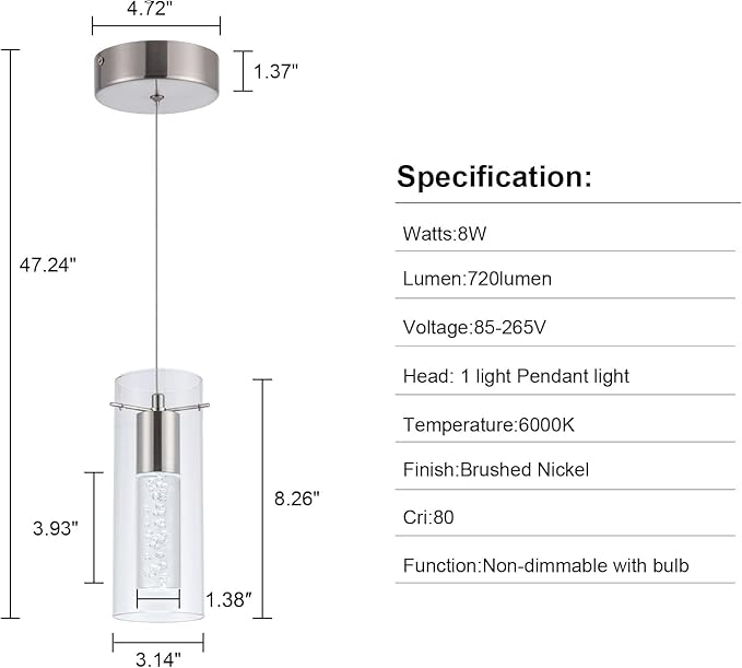 3 Pack Pendant Lights Kitchen Island, 6000K Kitchen Island Dining Room Light Pendant Lighting Fixtures Bubble Crystal Chandelier Over Island Table Modern Hanging Light for Bar Dining Room