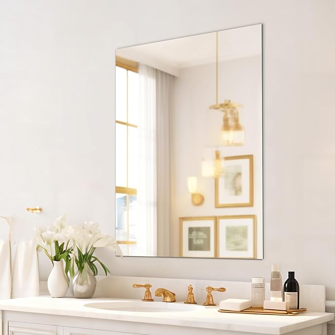 Mirrorons Frameless Mirror, Wall Mirror 24" x 32", Modern Rectangle Bathroom Mirrors for Wall with Polished Edge, Horizontally or Vertically. Upgraded Shatterproof, Entryways, Bathroom, Gym.