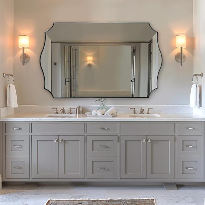 ANDY STAR 30x48 Inch Large Chrome Mirror, Polished Chrome Bathroom Mirror, Modern Rectangle Mirror with Wavy Design Ideal for Home Decor, Rust-Proof Stainless Steel Metal Frame