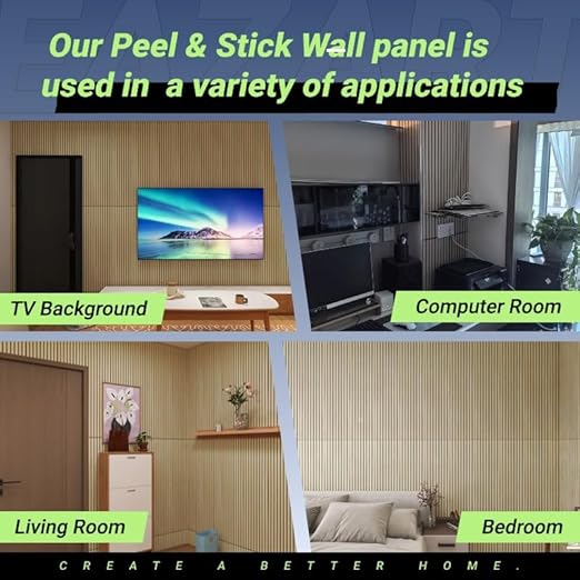 Modern Wood Slat Wall Panels, Peel and Stick Acoustic Panels, Self-Adhesive Wall Covering, Natural Wood Finish 8 Pack (Oak)