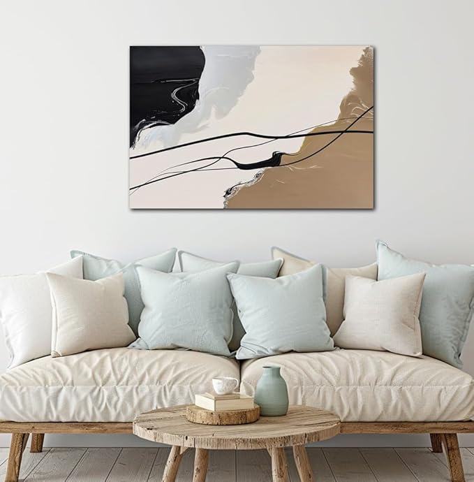 Brown and Beige Abstract Canvas Wall Art Decor Black Artwork for Living Room Contemporary Pictures Modern Art Print Painting for Kitchen Home Bedroom Decorations(24 x 36inch)