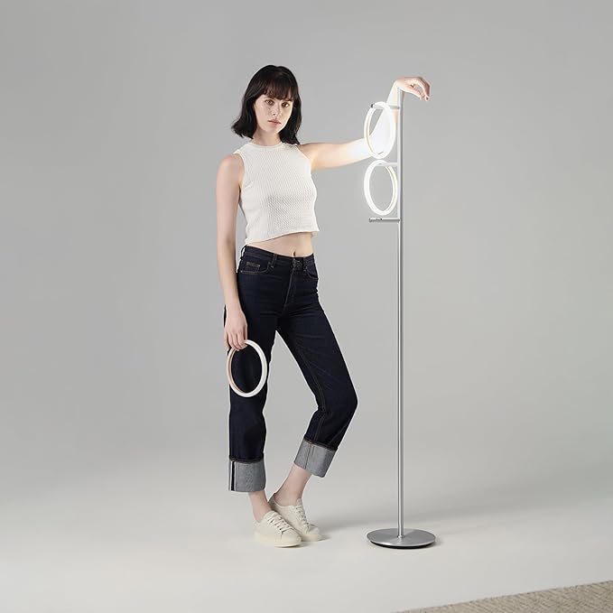 Brightech Saturn LED Tree Floor Lamp - Unique Design Matches Modern and Contemporary Decor - 3 Light Standing Pole Lamp- Tall Light for Living Room, Bedroom, and Office - Silver