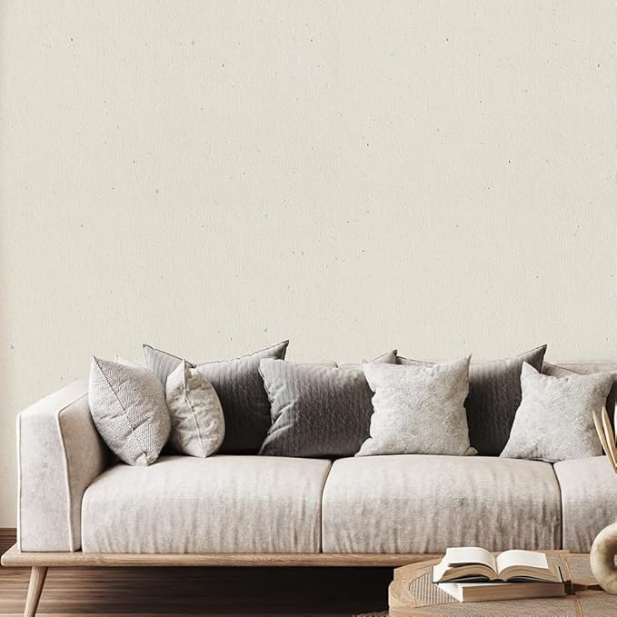 Matte White Grasscloth Textured Wallpaper Natural&Neutral&Handmade Style Thick Peel and Stick Removable for Bedroom,Office,Cabinet(16.5”x236.2”) (Silver Powder&Vegetation) M16